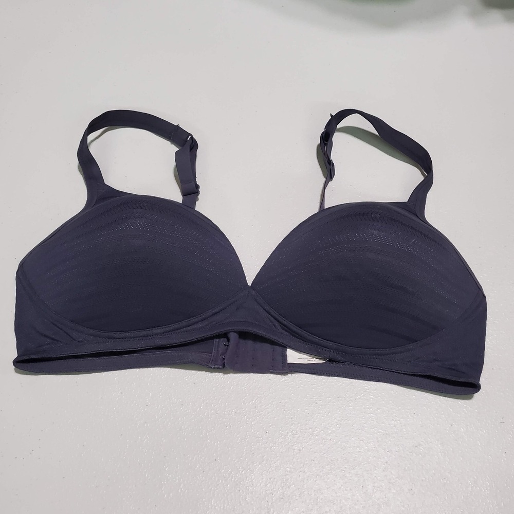 Warner's Women Bra 38C Blue Striped Jacquard Wireless Lift Adjustable Straps
